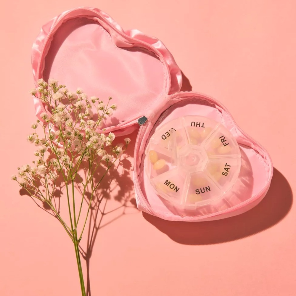 NWT Urban Outfitters Pink Satin Heart Ruffle Coquette Pill Case Pouch